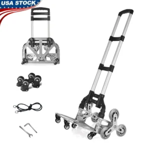 180lbs Stair Climbing Folding Cart – Aluminum Hand Truck with Swivel Mute Wheels for Groceries