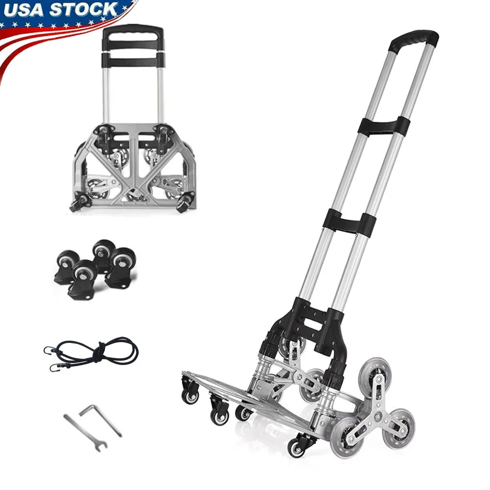 180lbs Stair Climbing Folding Cart – Aluminum Hand Truck with Swivel Mute Wheels for Groceries