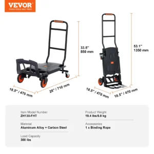 VEVOR Heavy Duty Aluminum Folding Hand Truck – Collapsible Dolly Cart for Warehouse & Transport - Image 9