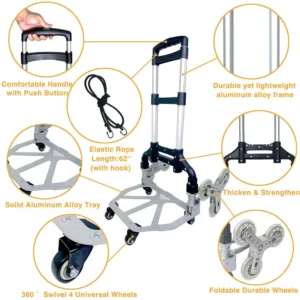 180lbs Stair Climbing Folding Cart – Aluminum Hand Truck with Swivel Mute Wheels for Groceries - Image 5