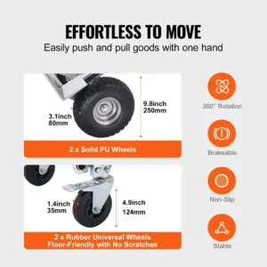 VEVOR Heavy Duty Aluminum Folding Hand Truck – Collapsible Dolly Cart for Warehouse & Transport - Image 3