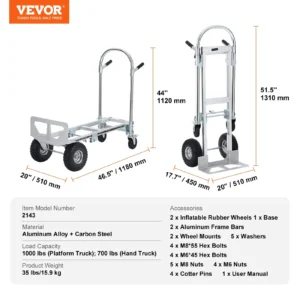 VEVOR Heavy Duty Aluminum Folding Hand Truck – Collapsible Dolly Cart for Warehouse & Transport - Image 8