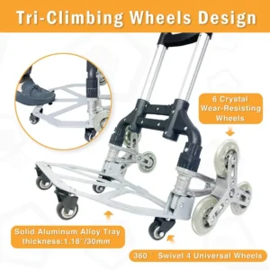 180lbs Stair Climbing Folding Cart – Aluminum Hand Truck with Swivel Mute Wheels for Groceries - Image 6