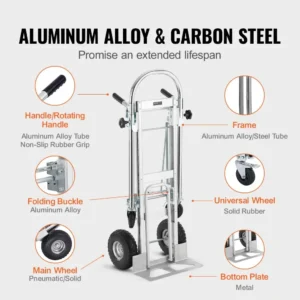 VEVOR Heavy Duty Aluminum Folding Hand Truck – Collapsible Dolly Cart for Warehouse & Transport - Image 4