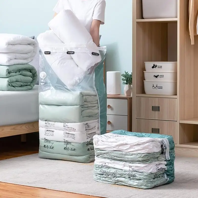No Pump Vacuum Storage Bags for Clothes, Blankets, Travel Accessories – Large Compression Plastic Covers