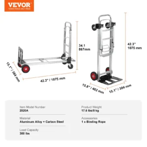 VEVOR Heavy Duty Aluminum Folding Hand Truck – Collapsible Dolly Cart for Warehouse & Transport - Image 10